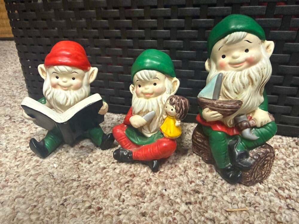 Vintage Homco Christmas Toymaker Elf Elves #5205 Ceramic Figurines Lot of 3